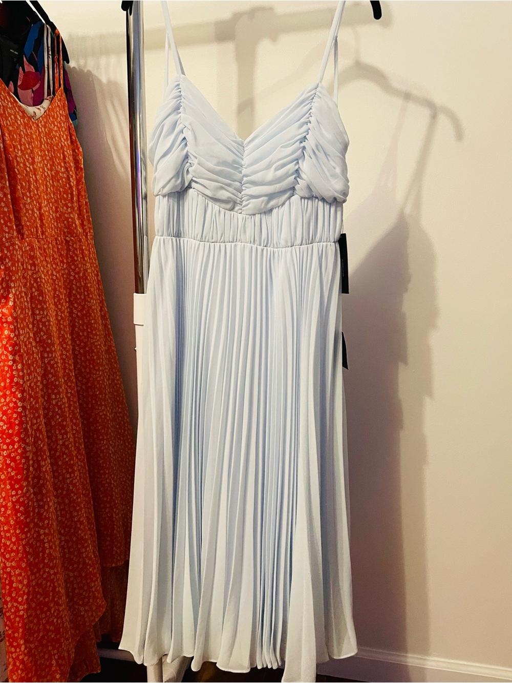 Lulus Light Blue Pleated Spaghetti Strap Dress